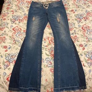 Vanilla Star size 1 soft and stretchy lace up denim bell bottoms